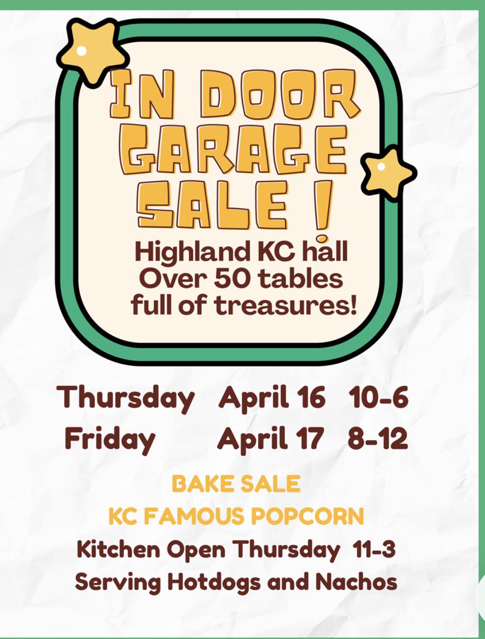 Highland KC Hall In Door Garage Sale
