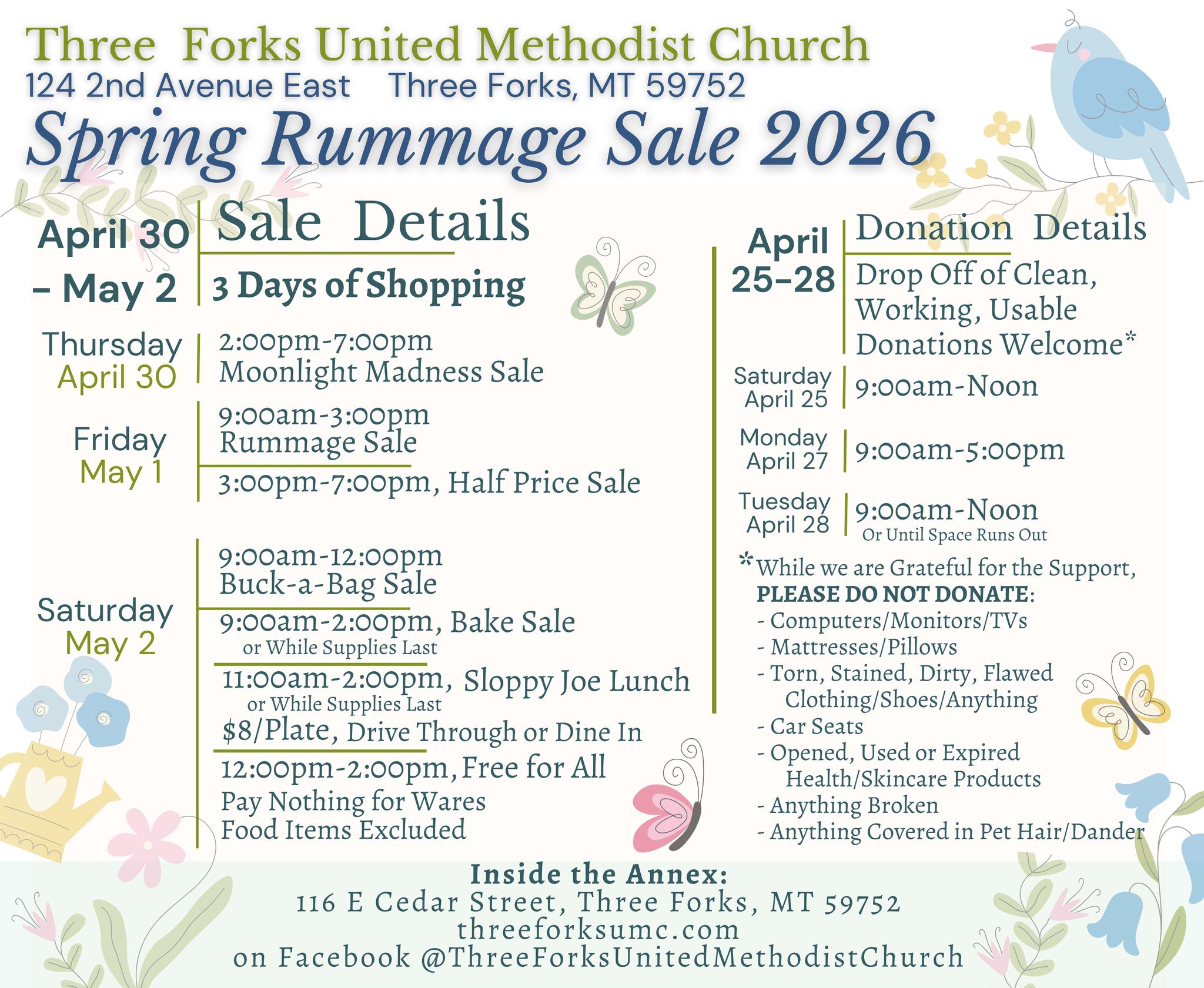 Three Forks Spring Rummage Sale