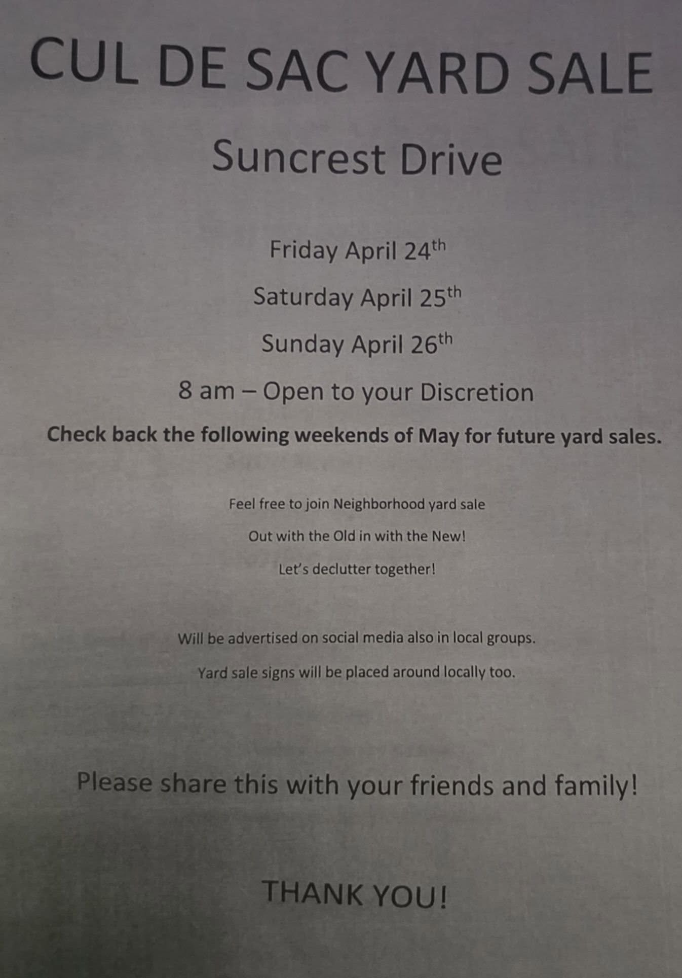 Cul De Sac Yard Sale